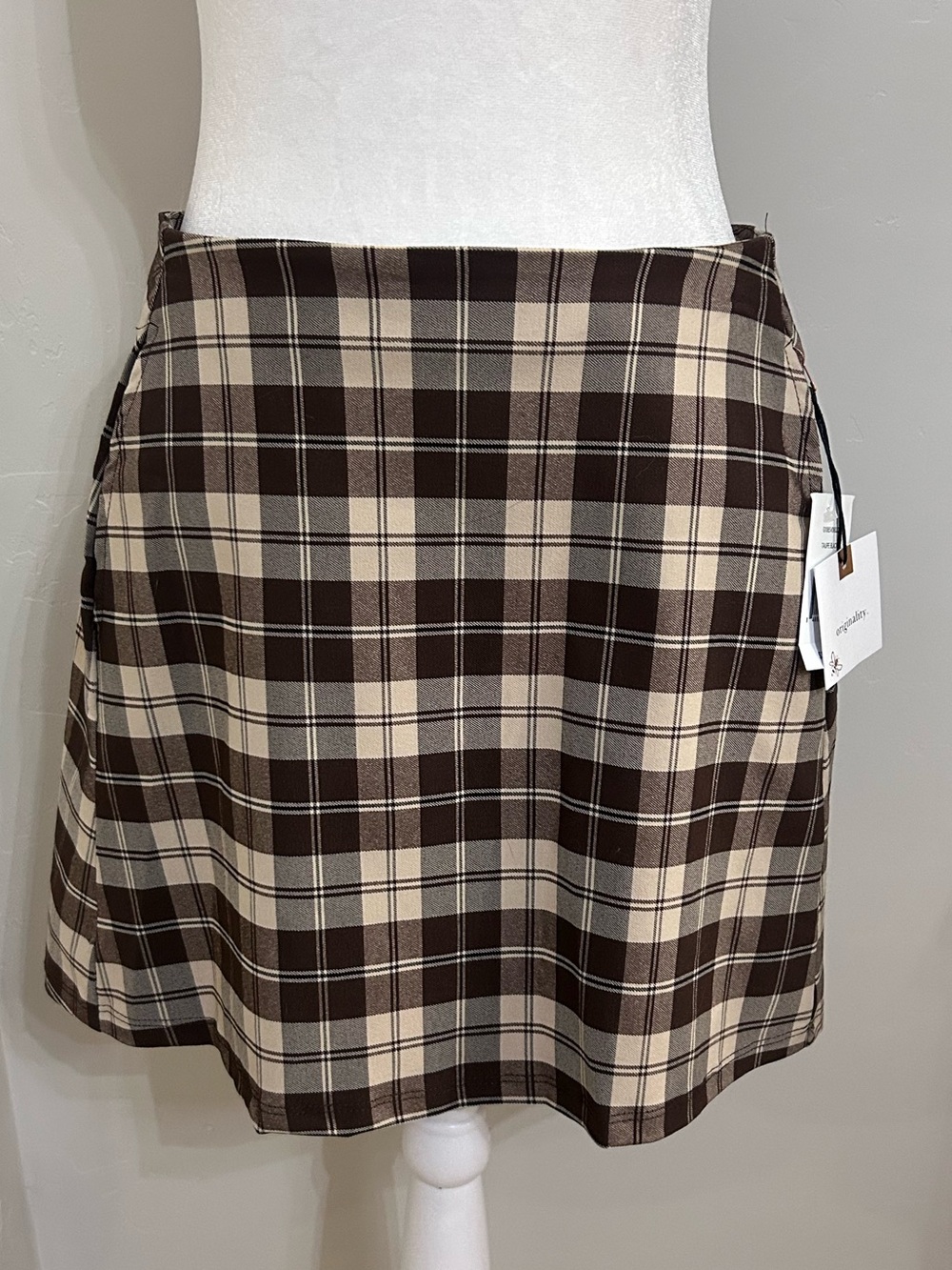 Originality Plaid A-Line Mini Skirt in Brown and Cream